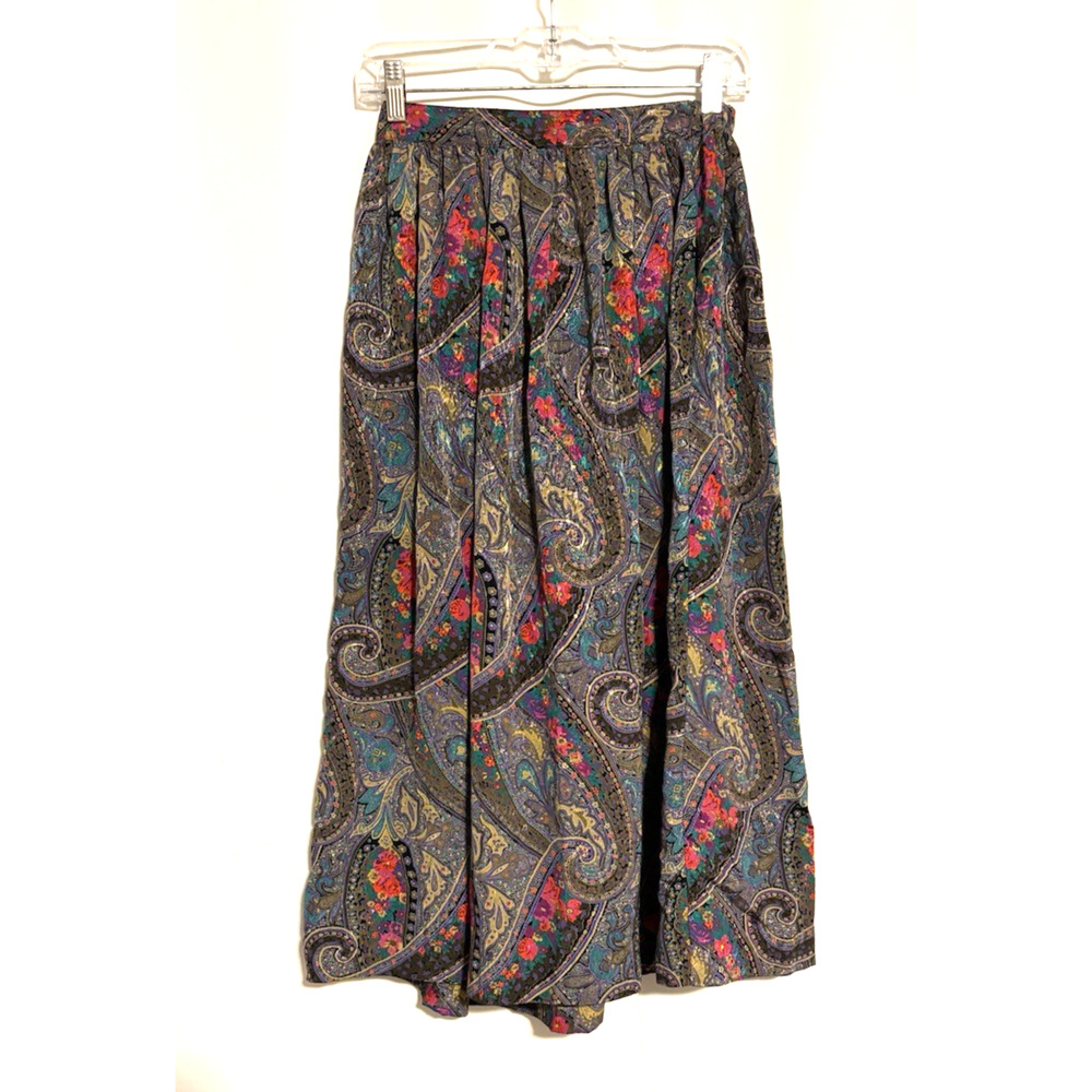 Vtg Victoria Ashley Skirt 6 Long Aline Midi Floral Paisley Print Pockets